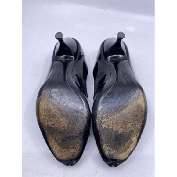 Salvatore Ferragamo Black Ribes Open Toe Bow Pumps Size Us - Picture 8 of 12